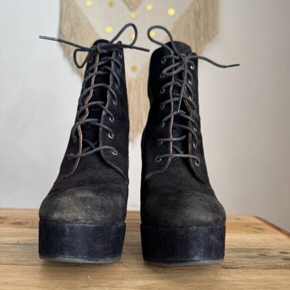 Kurt Geiger Y2K Black Suede Leather Platform Almond Toe Lace Up Boots Size 8.5 - Picture 3 of 13